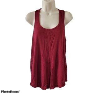 WILD PEARL Red Raw Hem Racerback Tank